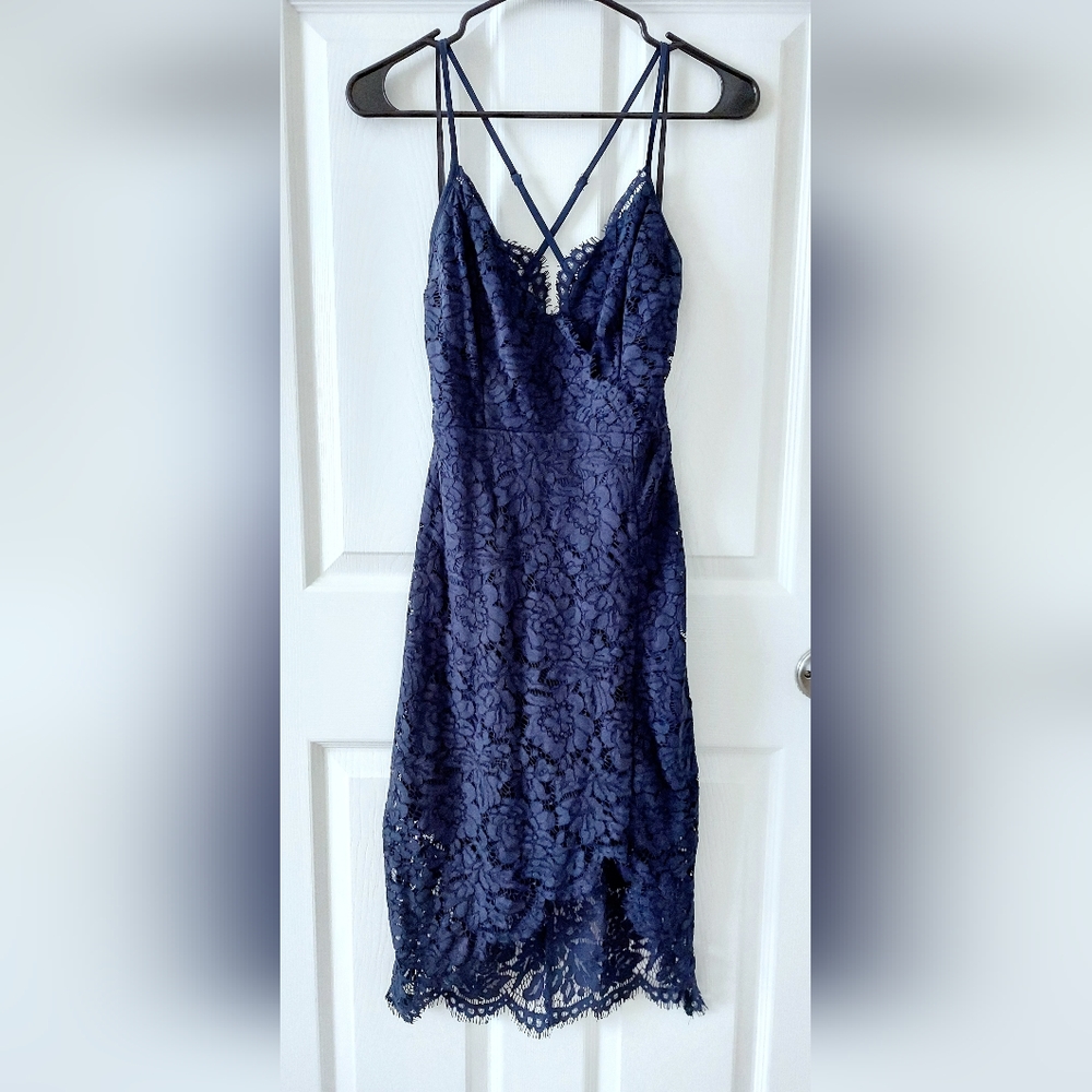 Lulus Flirting with Desire Navy Blue Lace Bodycon Dress - Picture 3 of 7